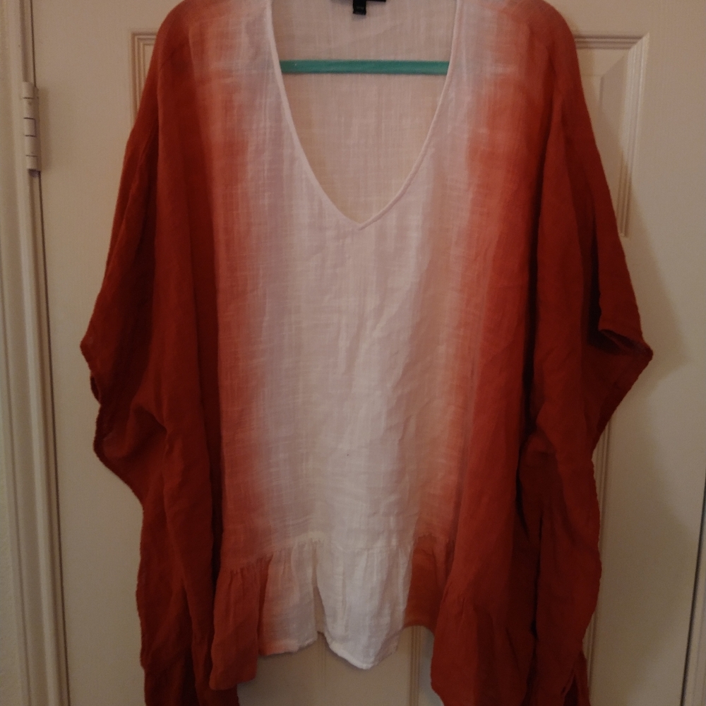 Lane Bryant Red Ombre Sharkbite Hem Kimono Sleeve Gauzy Top Women's sz 18-20. - Picture 3 of 7